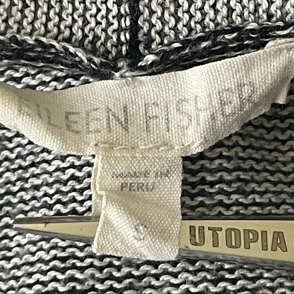 EILEEN FISHER BLACK WASHED HEATHERED OPEN FRONT CARDIGAN SWEATER SMALL - Picture 4 of 6